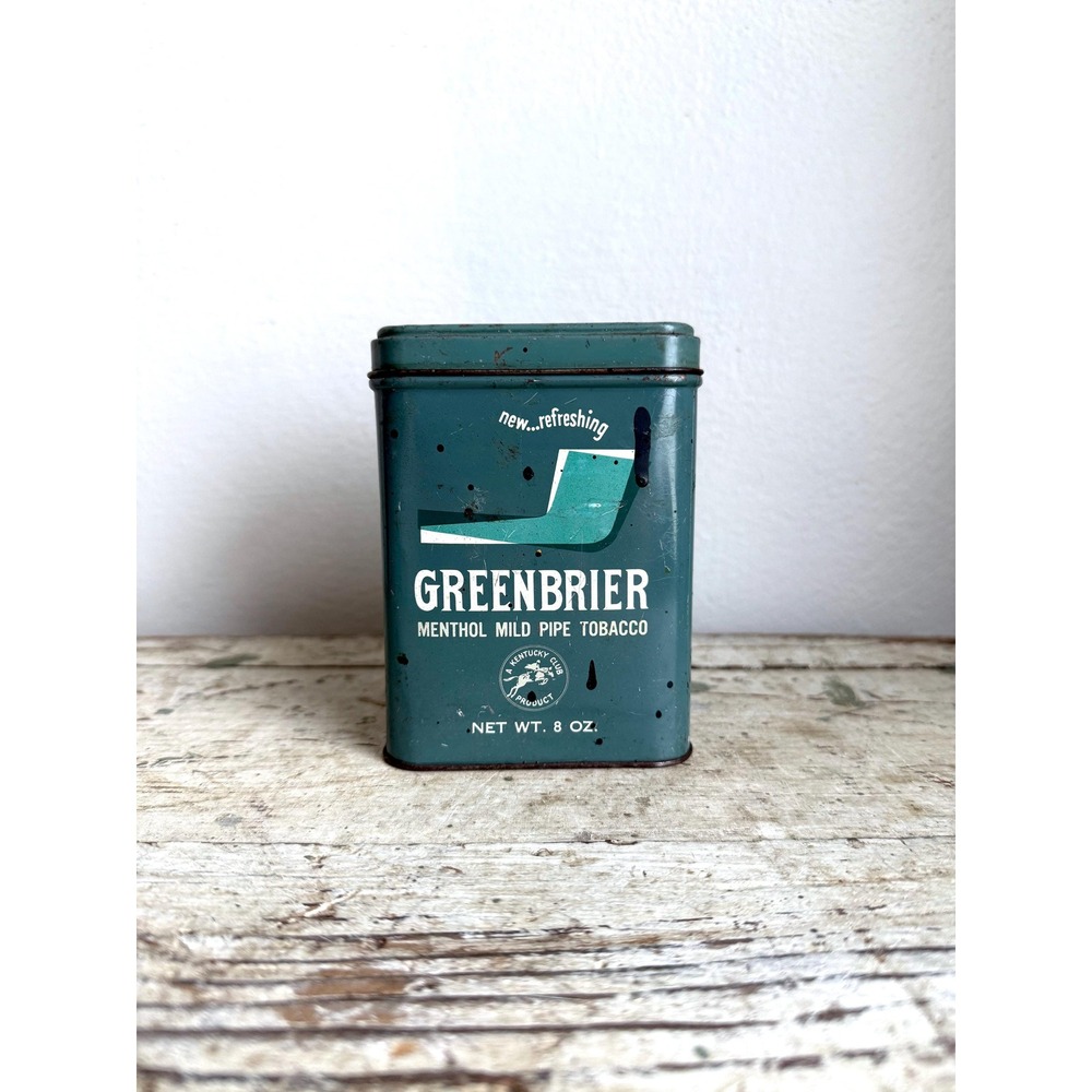 Vintage Greenbrier Tobacco Tin‎ – Green Metal Advertising Can USA